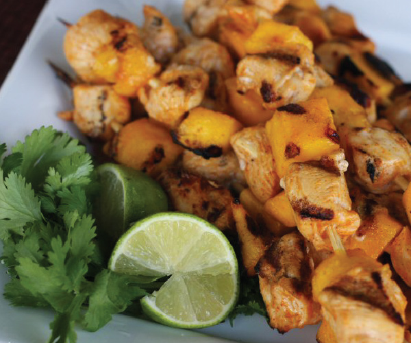 Chicken Skewers with Grilled Mango Recipe | Blue Rhino