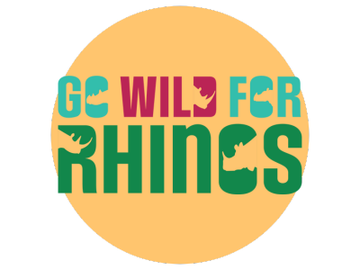 Orange circle with Go Wild for Rhinos in it.