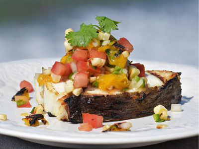 Grilled Halibut Steak with Corn & Mango Salsa Recipe | Blue Rhino