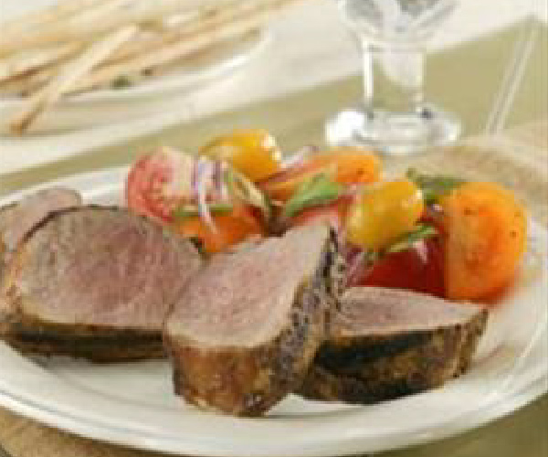 Grilled Pork Tenderloin with Tomato Salad and Fresh Mint Recipe | Blue Rhino