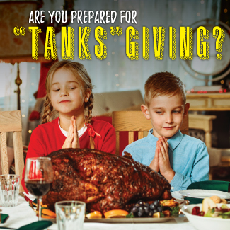 Kids sitting a the dinner table with hands pressed together, staring from the side of their eyes at a fulled grilled large turkey. 
