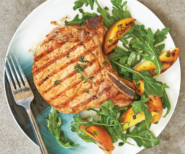 Maple-Brined Pork Chops with Grilled Peaches Recipe | Blue Rhino