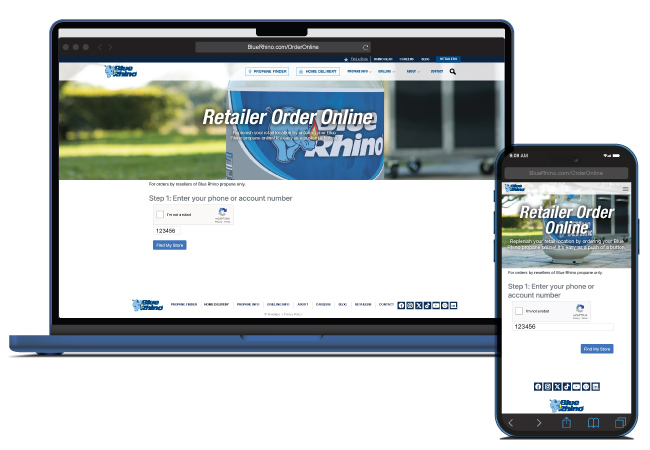 Retailer order online webpage shown on a laptop and smartphone.