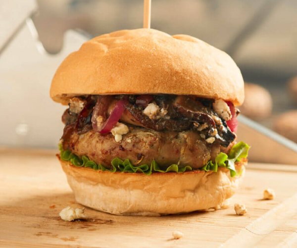 Roasted Garlic Turkey Burger with Portobello Mushrooms Recipe | Blue Rhino