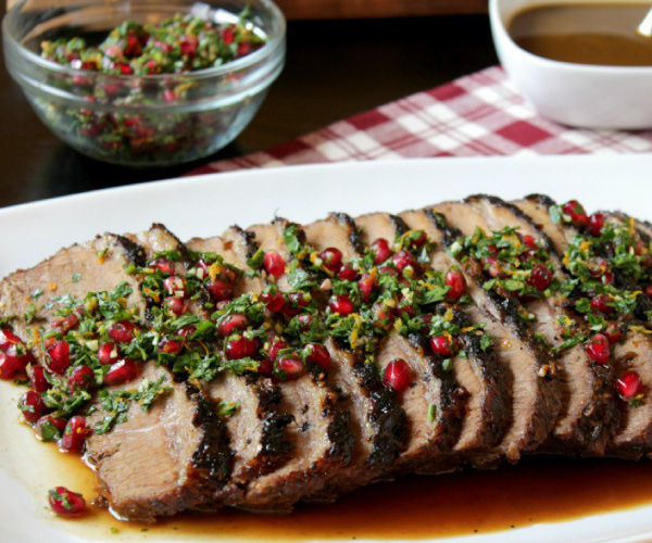 Pomegranate Glazed Brisket with Holiday Gremolata