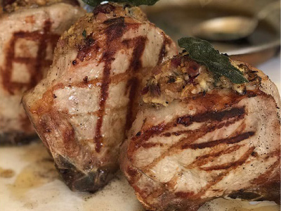 BBQ Stuffed Pork Chop with Brown Butter and Crispy Sage Recipe | Blue Rhino