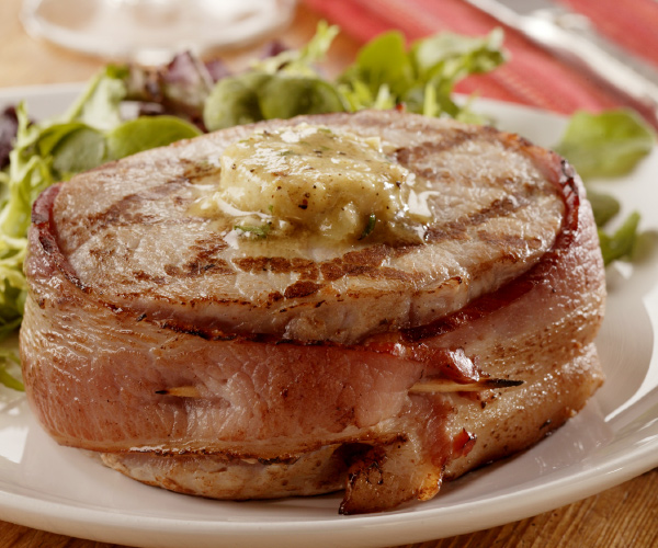 Bacon-Wrapped Pork Chops With Seasoned Butter Recipe