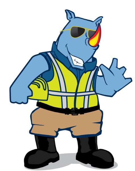 Blue Rhino Construction Character in a Construction Outfit.