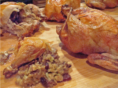 Grill Roasted Hens with Currant & Pecan Cornbread Stuffing Recipe | Blue Rhino