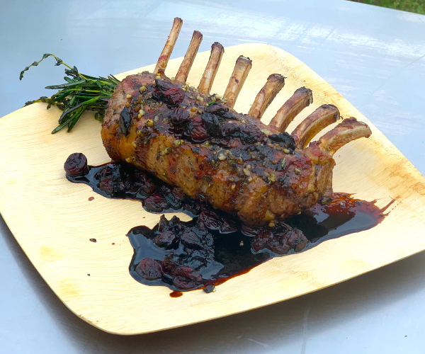 Grilled Rack of Lamb in Balsamic, Black Garlic, Cherry Reduction Recipe | Blue Rhino