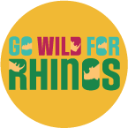 Orange circle with Go Wild for Rhinos in it.
