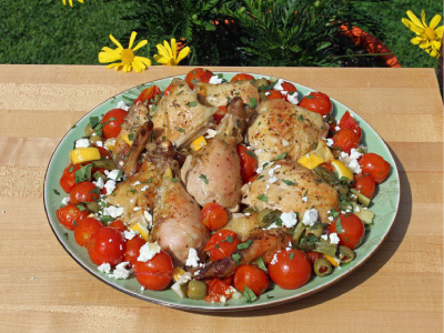 Rotisserie Chicken with Roasted Tomatoes and Olives Recipe | Blue Rhino