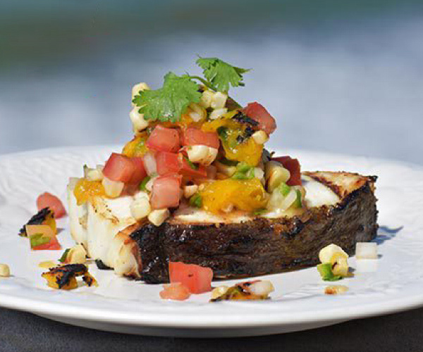 Grilled Halibut Steak with Corn & Mango Salsa Recipe