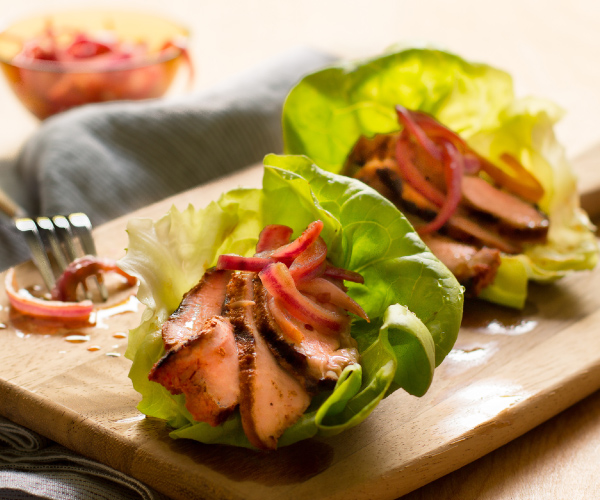 Grilled Pork Lettuce Cups with Cola-Pickled Onions Recipe
