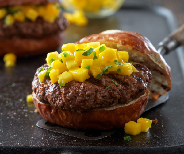 Caribbean Beef Burgers with Mango Salsa Recipe
