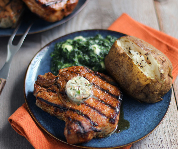 Dry Rubbed Porterhouse Pork Chops With Steakhouse Butter Recipe | Blue Rhino