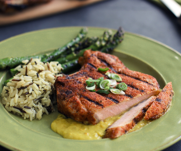 Spiced-Crusted Ribeye Pork Chop with Mango Sauce | Blue Rhino
