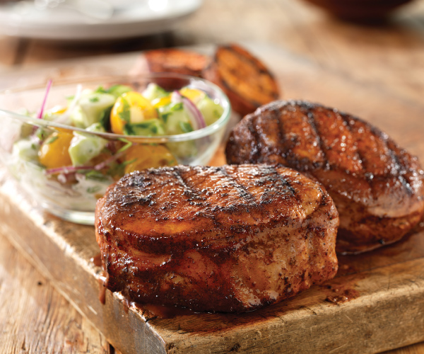 Smoky Hot Chops with Cool Cucumber-Tomato Salad Recipe