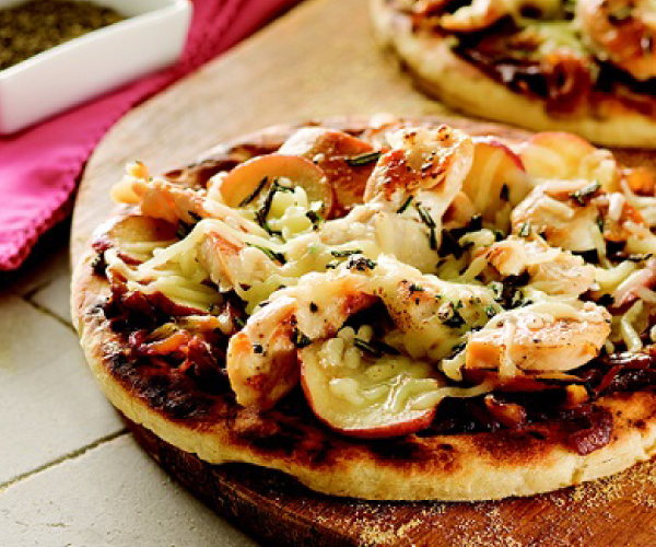 Rosemary Chicken, Potato, and Caramelized Onion Grilled Pizza Recipe
