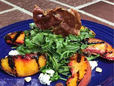 Grilled Peach Salad with Crispy Prosciutto, Feta Cheese and Baby Arugula Recipe | Blue Rhino