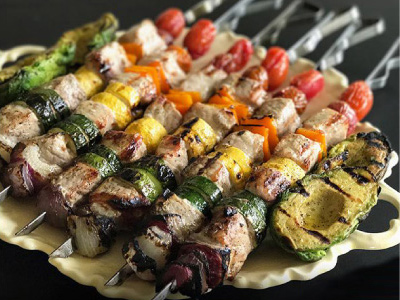 Farmers’ Market Pork Skewers with Grilled Avocado Recipe | Blue Rhino