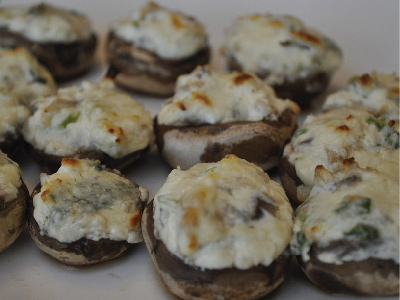 Blue Cheese Stuffed Mushrooms with Grilled Onions